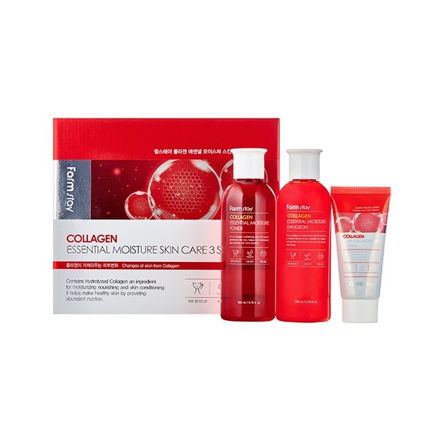 Набор средств по уходу за кожей с коллагеном, Collagen Essential Moisture Skin Care 3 set,  FarmStay (200 мл*200 мл*50 мл)