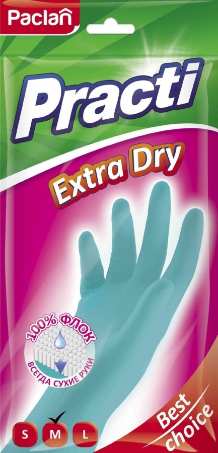 Перчатки резиновые Practi Extra Dry, размер M, Paclan