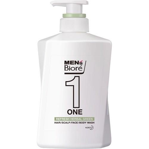 Гель для лица, тела и волос Всё в одном очищающий с ароматом трав, Men's Biore One Refresh Herbal Green, Kao, 480 мл 