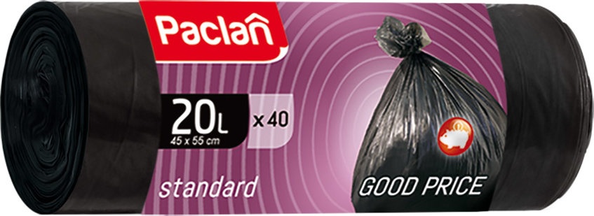 Мешки для мусора Standard черные Paclan, 55*40 см, 20 л, 40 шт.