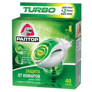 Комплект Электрофумигатор Turbo + жидкость от комаров Turbo, Раптор 40 ночей