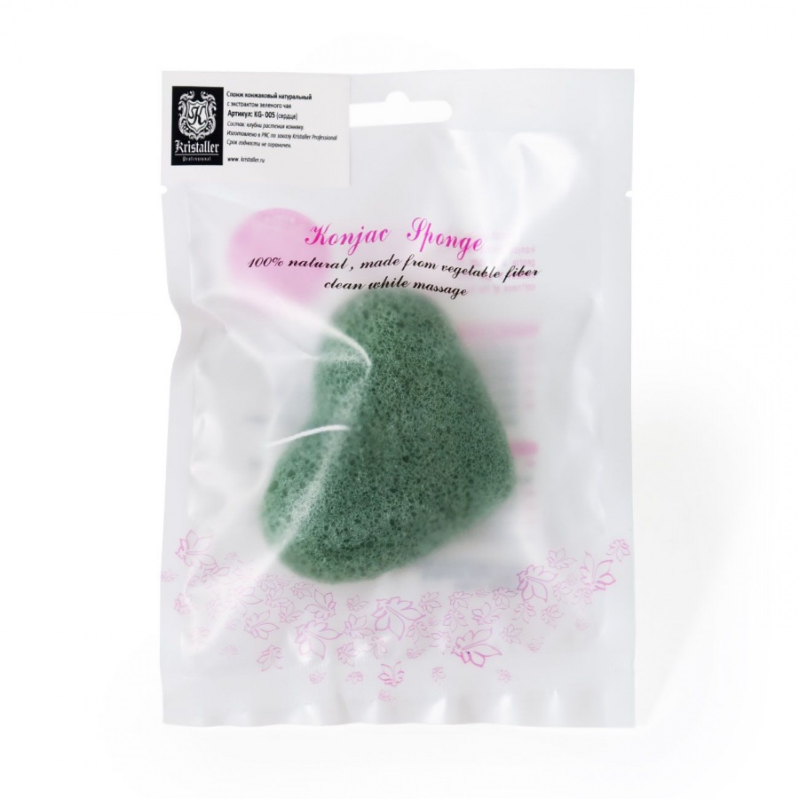 Спонж конняку с экстрактом зеленого чая KG-005, сердце, Kristaller 