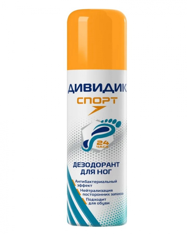 Дезодорант для ног и обуви антибактериальный с охлаждающим эффектом Спорт, Дивидик 150 мл