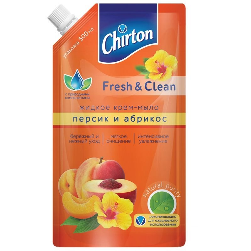 Жидкое крем-мыло Персик и абрикос Fresh&Clean, Chirton 500 мл (мягкая упаковка)