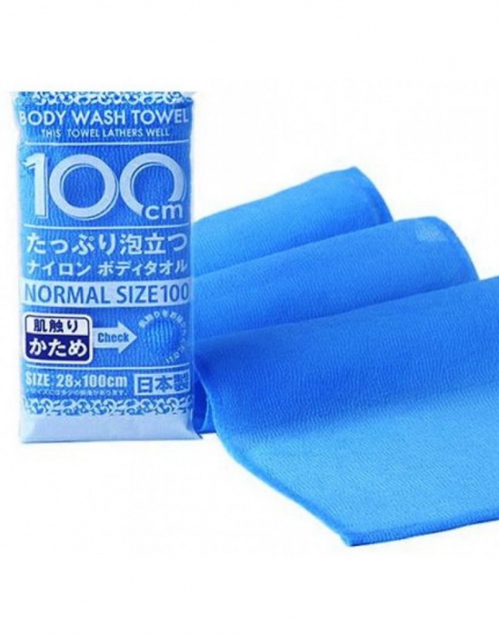 Массажная мочалка для тела средней жесткости SHOWER LONG BODY TOWEL (голубая, 28 х 100 см), Yokozuna 1 шт