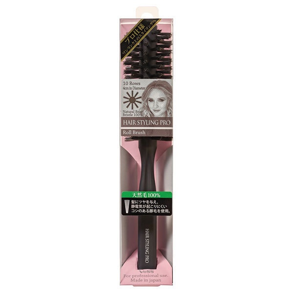 Профессиональная щетка для укладки волос из натуральной щетины (круглая) Hair Styling Pro Roll Brush, Vess