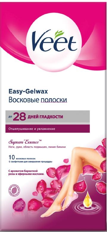 Полоски восковые для тела с ароматом бархатной розы и эфирными маслами Easy-Gelwax, Veet, 10 шт.