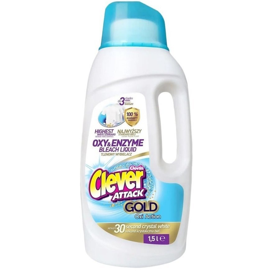 Отбеливатель кислородный универсальный Clever Attak Oxi Action Gold White, Clovin, 1,5 л