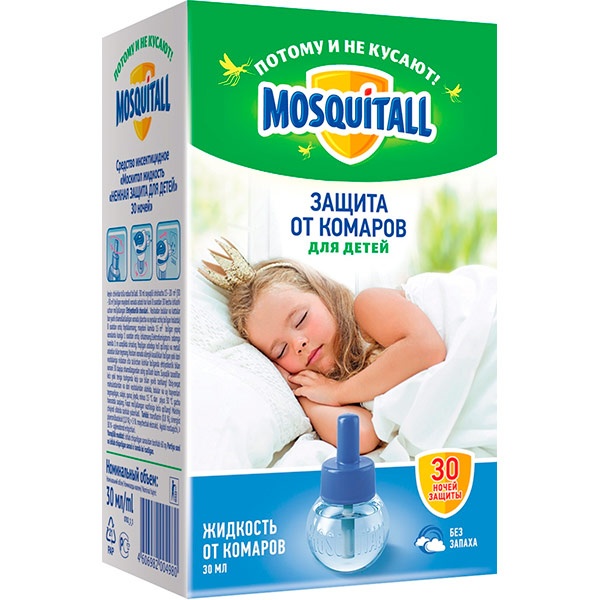  Нежная защита Жидкость инсектицидная от комаров для электрофумигатора 30 ночей, Mosquitall 30 мл
