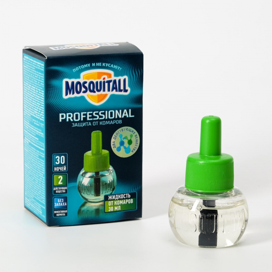  Профессиональная защита Жидкость инсектицидная от комаров для электрофумигатора 30 ночей, Mosquitall 30 мл 