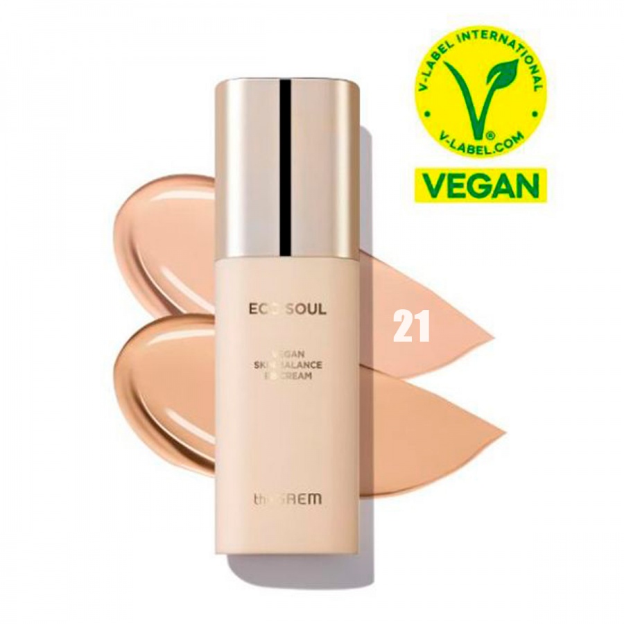 Крем ББ для лица веганский Eco Soul Vegan Skin Balance BB Cream 21 light beige, THE SAEM, 50 мл