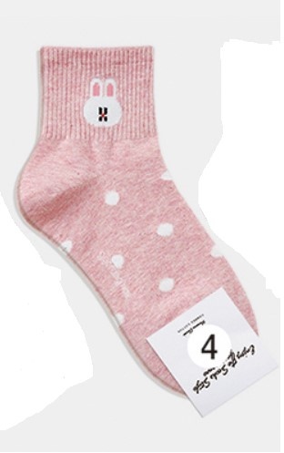 Носки женские длинные, розовые с принтом заяц, размер 35-39, (W-L-045-04)ADULTS, B TYPE, GGRN