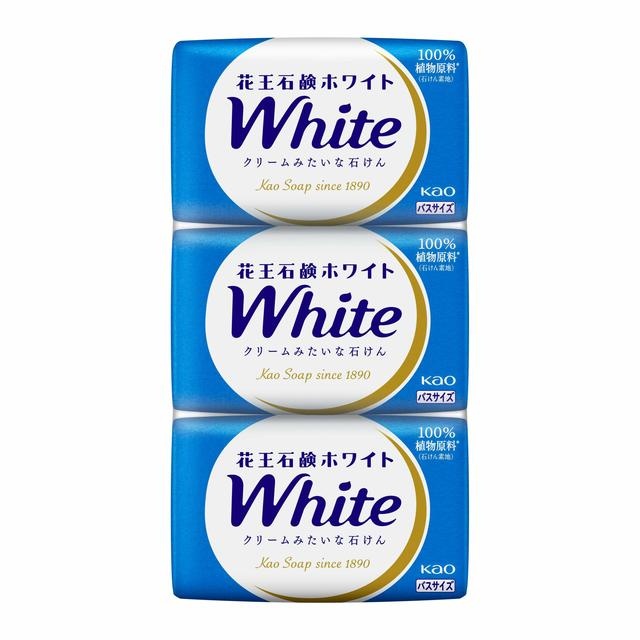 Натуральное увлажняющее туалетное мыло со скваланом (нежный аромат цветочного мыла), White, Kao, 130 г х 3 шт. 