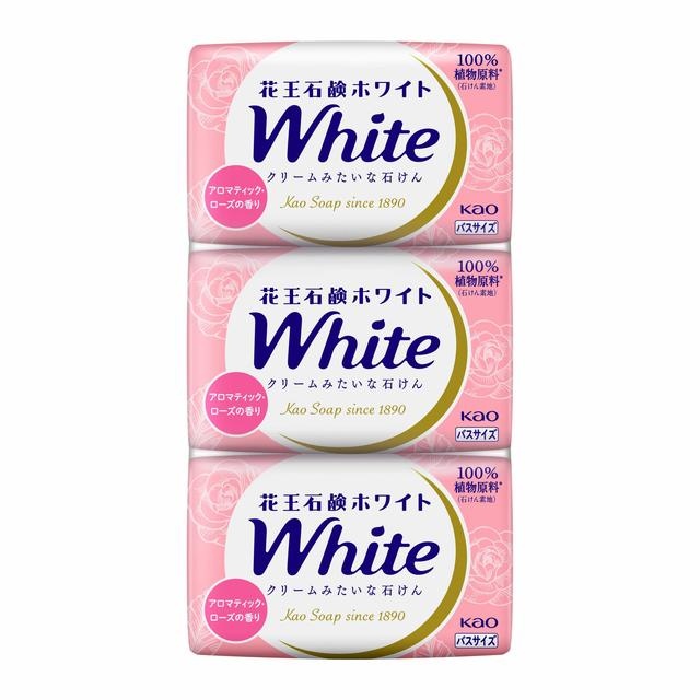 Натуральное увлажняющее туалетное мыло со скваланом (роскошный аромат роз), White, Kao, 130 г х 3 шт. 