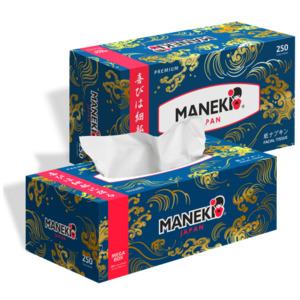 Салфетки двухслойные бумажные гладкие белые Ocean, Maneki 250 шт