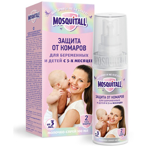 Молочко-спрей от комаров для младенцев от 3 месяцев и беременных женщин Нежная защита, Mosquitall 100 мл