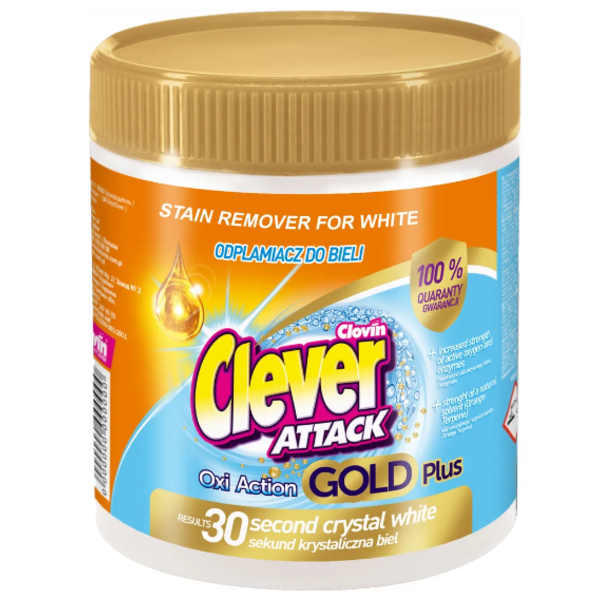Пятновыводитель универсальный для белых тканей Attak Oxi Action Gold Plus White Clever, Clovin 730 г