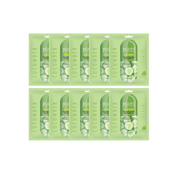 Ампульная тканевая маска с экстрактом огурца Cucumber Real Ampoule Mask, Jigott, 27 мл (спайка 10 шт.)
