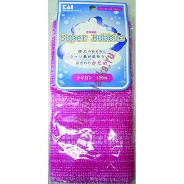 Японская мочалка для тела массажная жесткая (ярко-розовая) Supper Bubble 30 х 100 см, KAI 1 шт