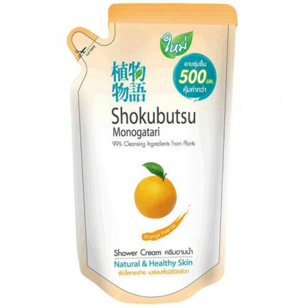 Крем-гель для душа с апельсиновым маслом Shokubutsu Monogatari Orange Peel Oil Shower Cream, CJ LION  500 мл (запаска)