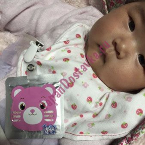 Портативный блокатор вирусов AirDoctor (детский), розовый медвежонок (1 месяц) KIYOU JOCHUGIKU 