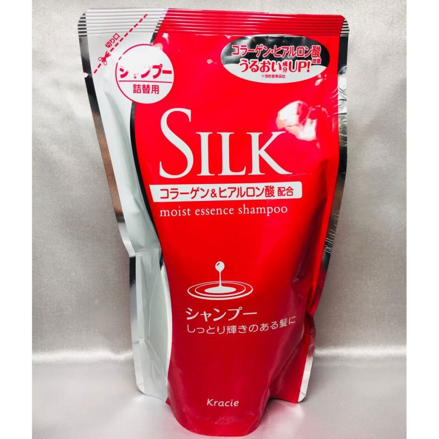 Увлажняющий шампунь для волос с шелком и природным коллагеном Silk, KRACIE 350 мл (сменная упаковка)