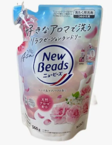 KAO New Beads Asa Жидкое средство для стирки, аромат розы и магнолии, сменная упаковка 560г.