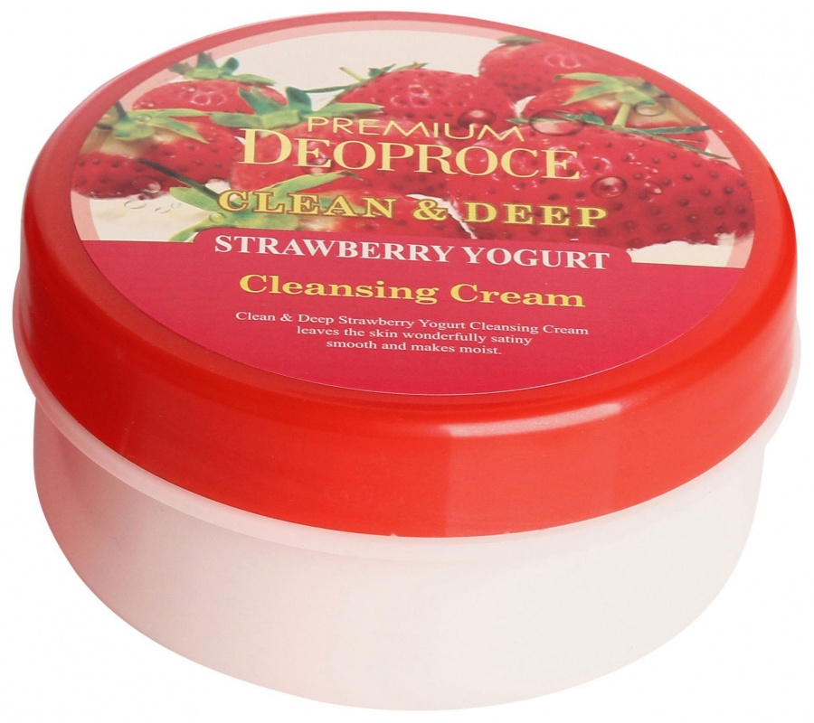 Крем для лица очищающий с экстрактом клубники Clean & Deep Strawberry Yogurt Cleansing Cream Premium, DEOPROCE   300 г