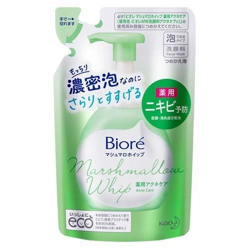Очищающий мусс для умывания против акне для комбинированной кожи с освежающим ароматом зелени Biore Marshmallow Whip, KAO 130 мл (запасной блок)