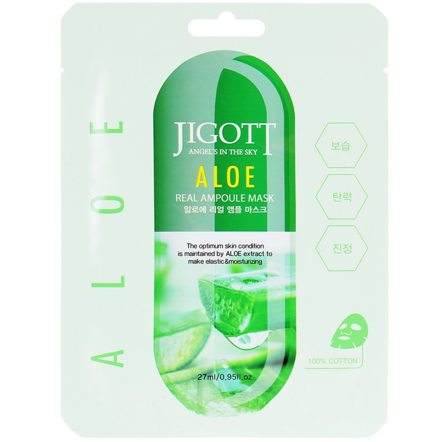 Ампульная тканевая маска с экстрактом алоэ, Aloe Real Ampoule Mask, Jigott, 27 мл 