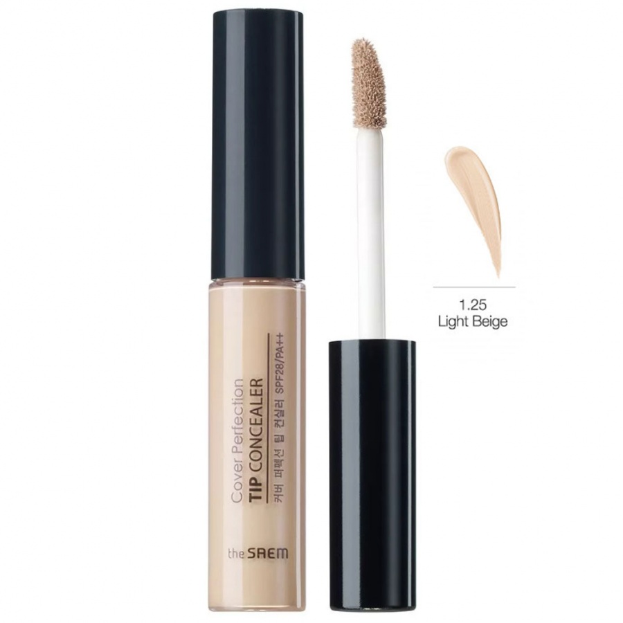 Консилер для маскировки недостатков Cover Perfection Tip Concealer, тон 1.25 Light Beige, THE SAEM   6,5 г