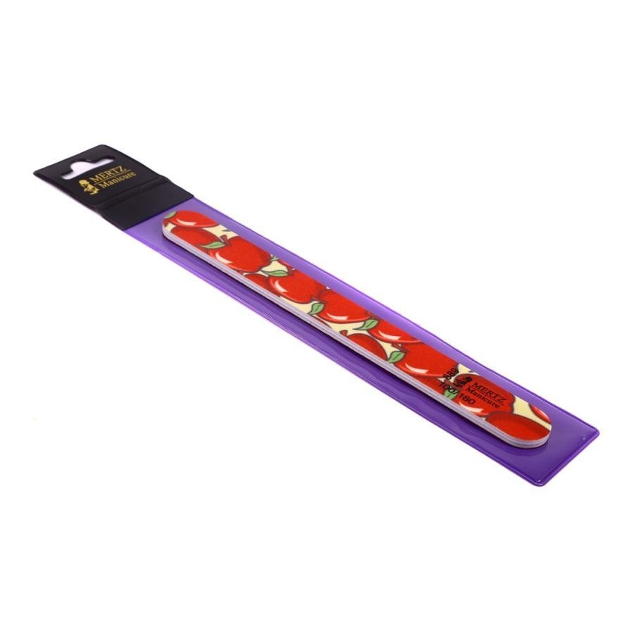 Пилка для ногтей прямая 889, 100/180 грит, яблочки, 18 см, Mertz 