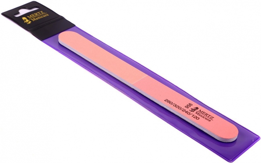 Пилка полировочная для ногтей 4-сторонняя 956, 280/320/240/120 грит, розовый, Mertz 