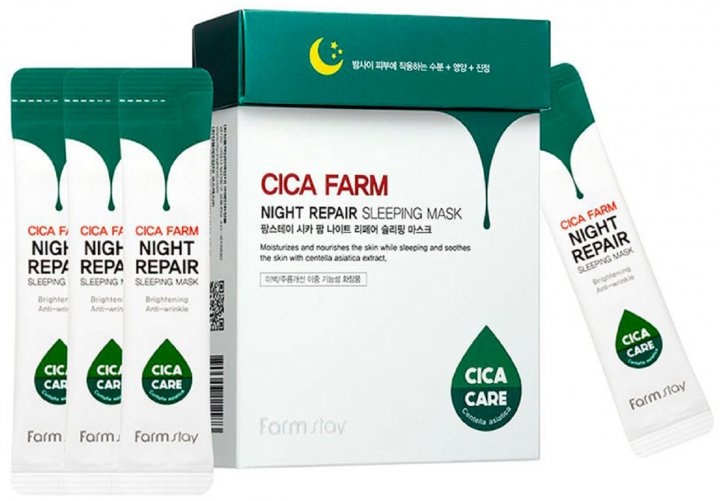 Набор успокаивающих ночных масок Cica Farm Night Repair Sleeping Mask с центеллой, Farmstay 20 шт х 4 мл