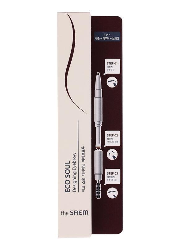 Карандаш Designing Eyebrow, Eco Soul, 02 Dark Brown, Saem, 0,2 г + 0,12 г