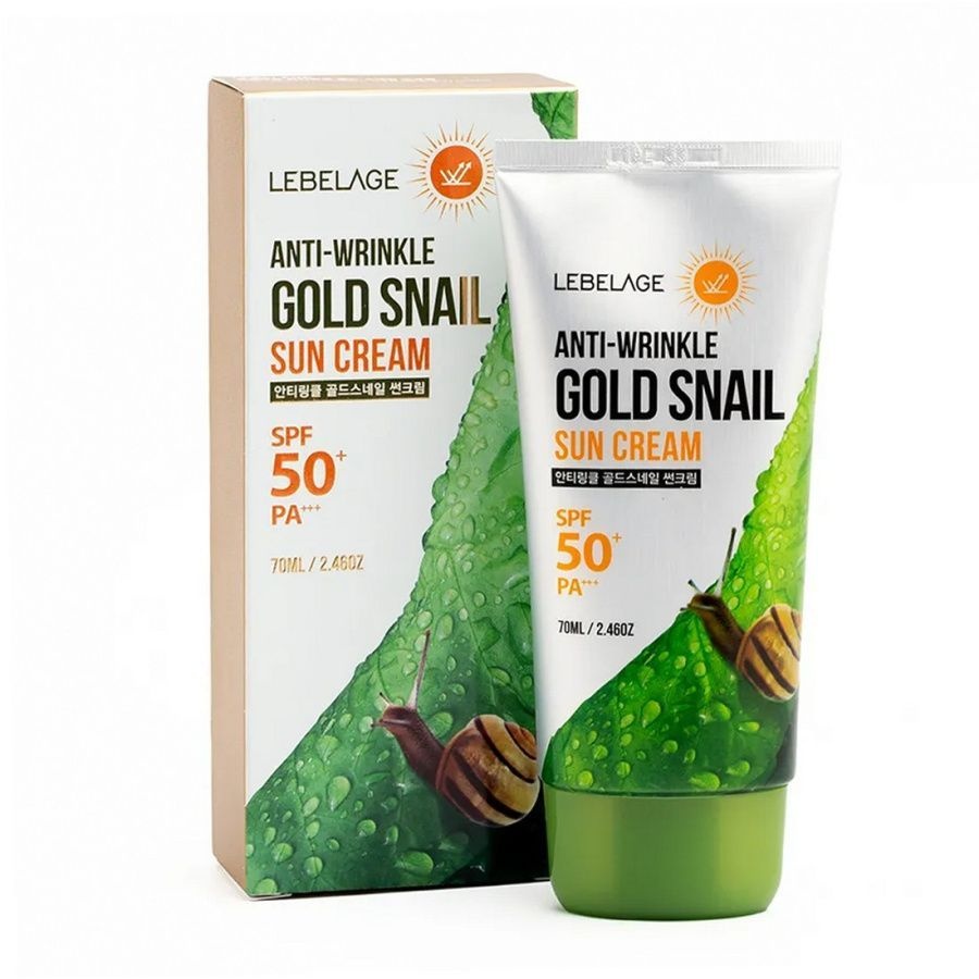 Солнцезащитный крем для лица с муцином улитки Anti-Wrinkle Gold Snail Sun Cream SPF50+PA+, Lebelage 70 мл