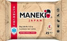 Салфетки влажные антибактериальные для всей семьи с витамином Е и увлажняющим лосьоном Kabi, Maneki 25 шт