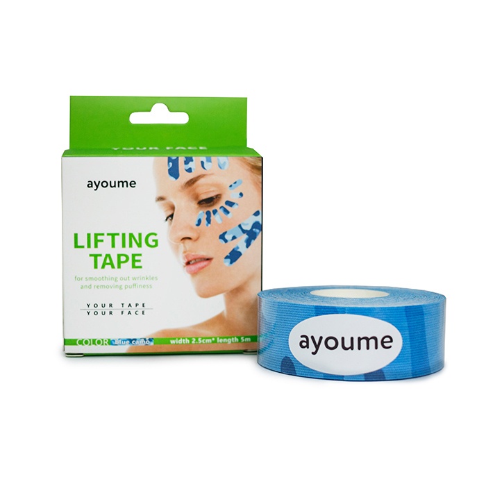 Тейп для лица   Kinesiology tape roll, AYOUME (2,5 см*5 м, камуфляж, голубой)