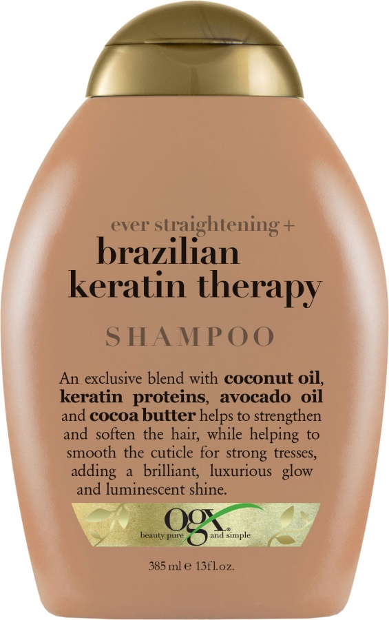  Шампунь разглаживающий для укрепления волос Бразильский Кератин Ever Straight Brazilian Keratin Smooth Shampoo, OGX 385 мл
