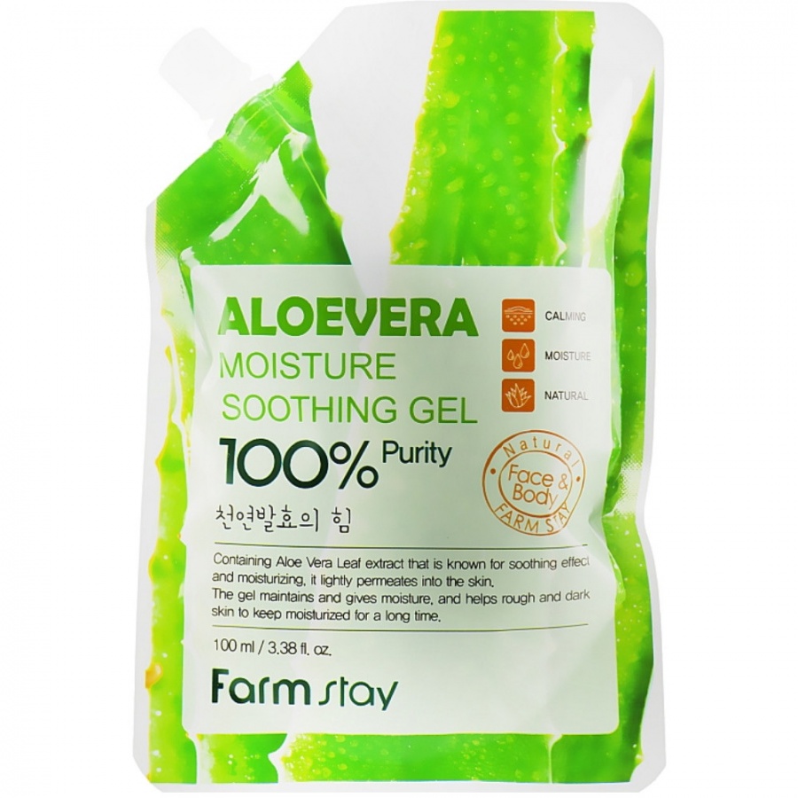 Гель увлажняющий для лица и тела  с экстрактом алое, Moisture Soothing Gel Aloevera,  FarmStay, 100 мл