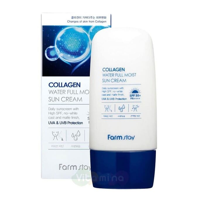 Солнцезащитный крем с коллагеном Collagen Water Full Moist Sun Cream SPF50+/PA++++, Farmstay, 50 г