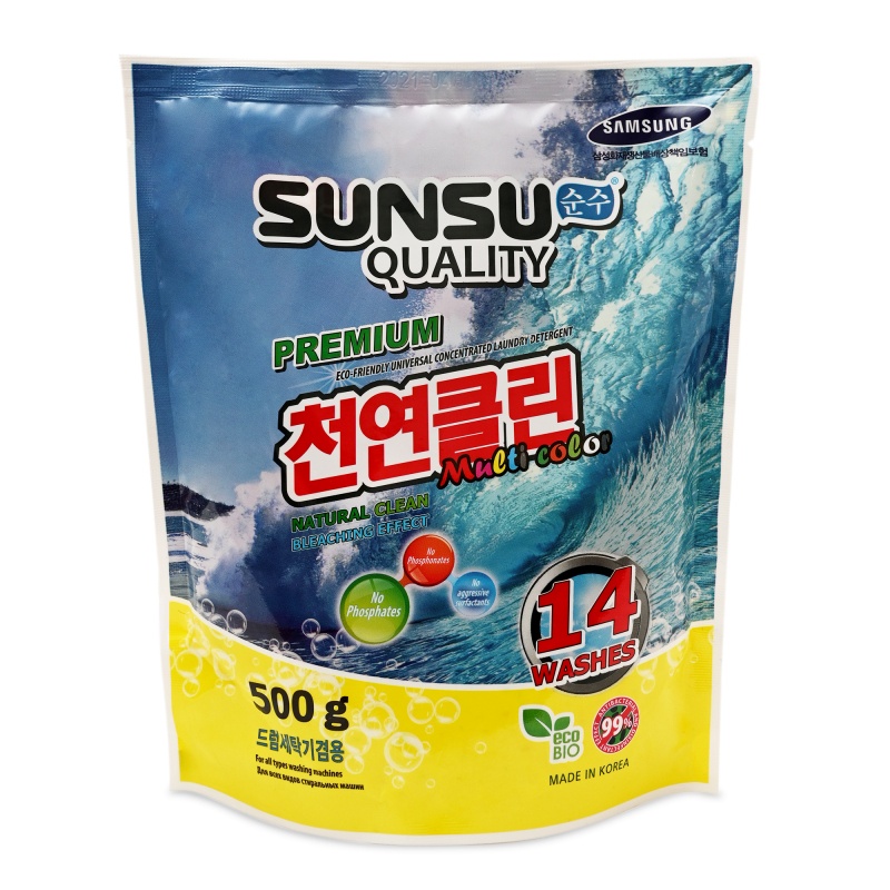 Стиральный порошок универсальный концентрированный бесфосфатный для цветных Multi Color, Sunsu Quality 500 г (мягкая упаковка)