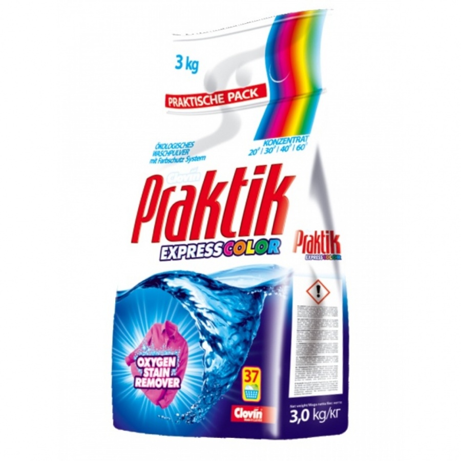 Стиральный порошок для цветных вещей с кислородным пятновыводителем Praktik Express Color, Clovin 3000 г