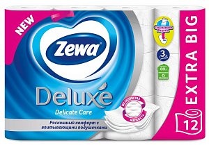 Туалетная бумага трёхслойная Белая с тиснением Deluxe, Zewa 12 рулонов