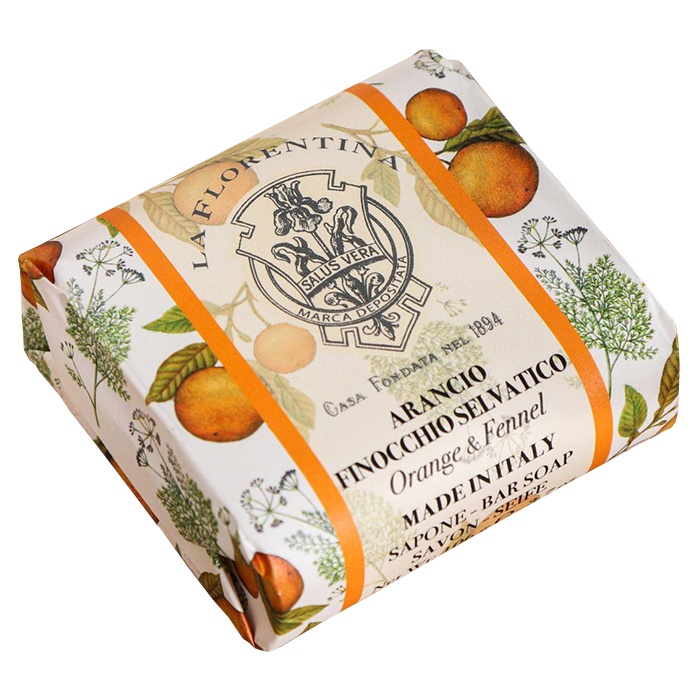 Мыло натуральное на основе масел ши и оливы с экстрактами Апельсина и Дикого Фенхеля Bar Soap Orange & Fennel, La Florentina 106 г