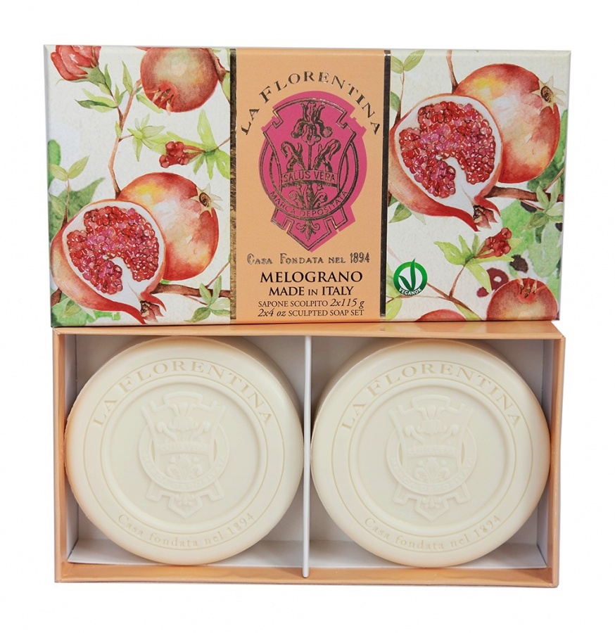 Набор фигурного мыла с маслом ши, оливковым маслом и экстрактом Граната Sculpted Soap Set Pomegranate, La Florentina 2 шт по 115 г