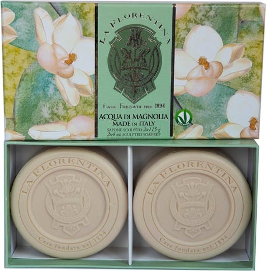 Набор фигурного мыла с маслом ши, оливковым маслом и Свежей магнолии Sculpted Soap Set Fresh Magnolia, La Florentina 2 шт по 115 г