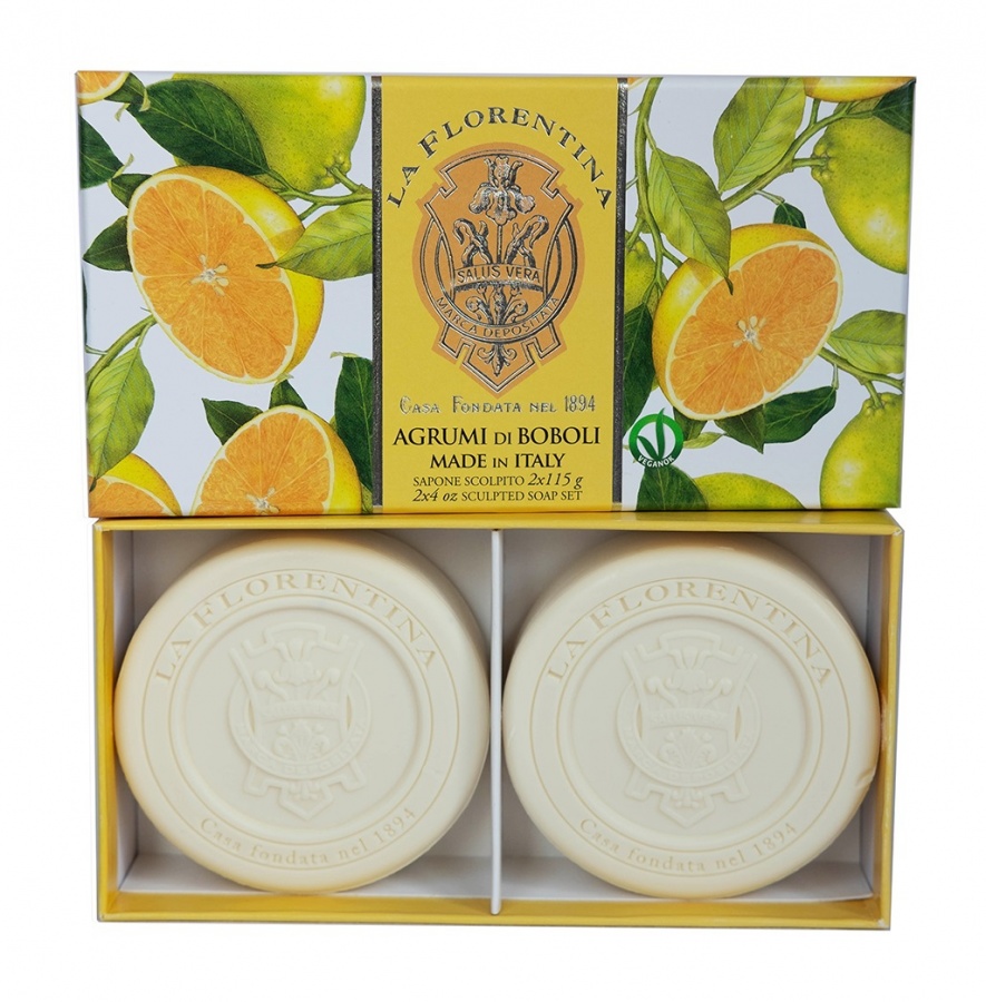 Набор фигурного мыла с маслом ши, оливковым маслом и экстрактом Цитруса Sculpted Soap Set Boboli Citrus, La Florentina 2 шт по 115 г