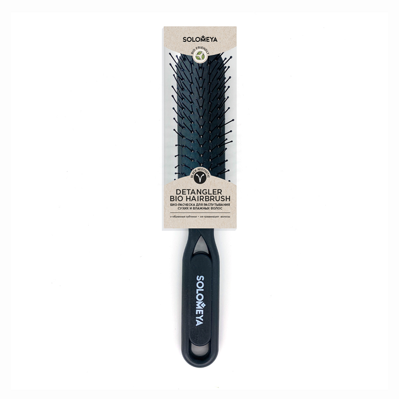 Био-расческа для распутывания сухих и влажных волос, черная, Detangler Hairbrush for Wet & Dry Hair Black, Solomeya 1 шт