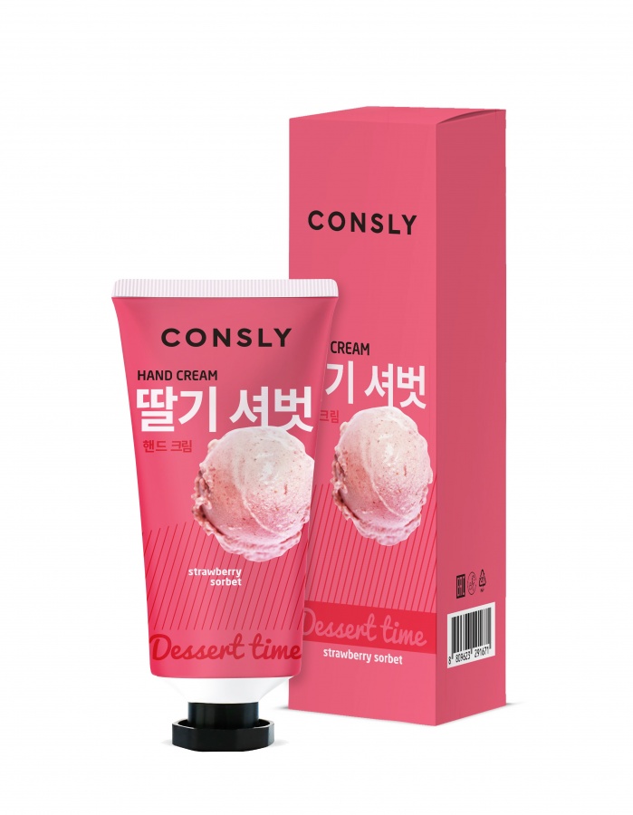 Крем для рук Dessert Time с ароматом клубничного сорбета Dessert Time Strawberry Sorbet Hand Cream, Consly, 100 мл